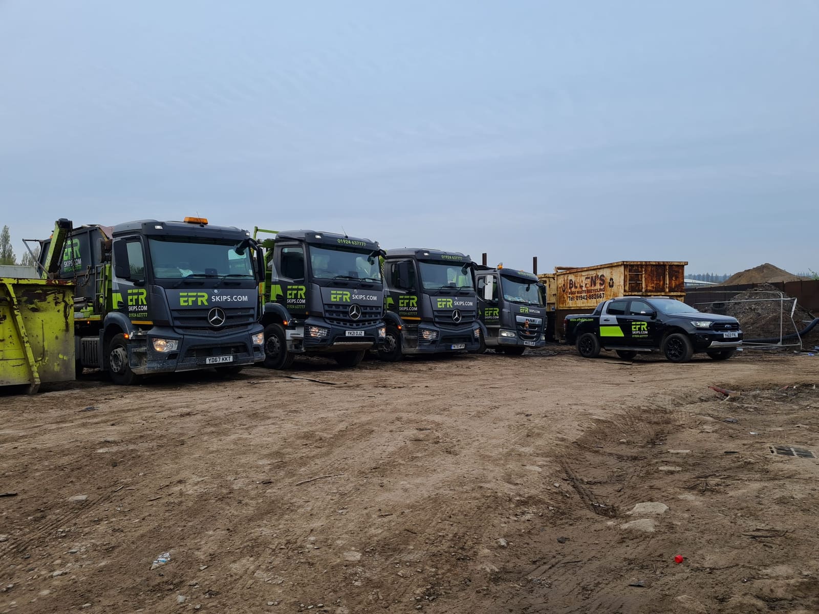 The EFR Skips fleet lined up at our Wakefield yard